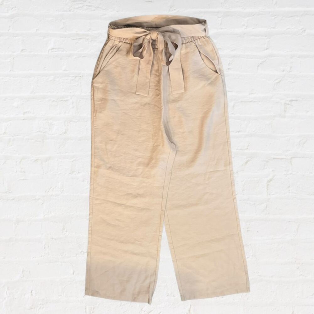 NEW Cupshe Tan Wide Leg Pants, Tie Belt Size Small